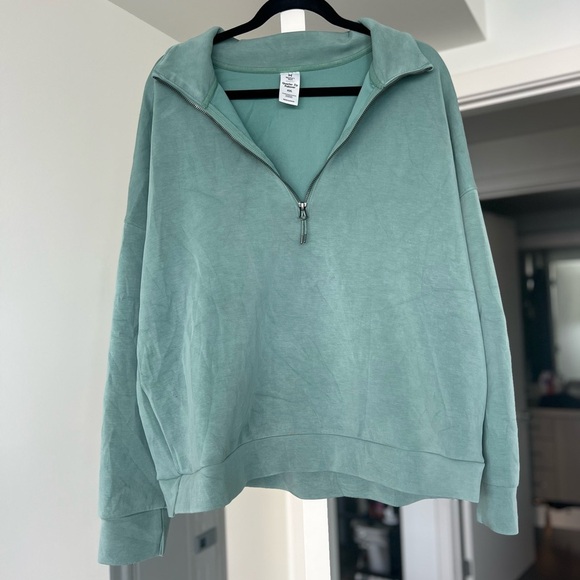 Makers Market Tops - Mint Green Quarter-Zip Sweatshirt